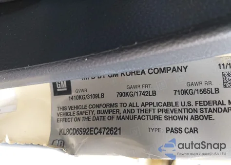 2014 Chevrolet Spark 1Lt Auto из США, поврежденный, VIN KL8CD6S92EC472621